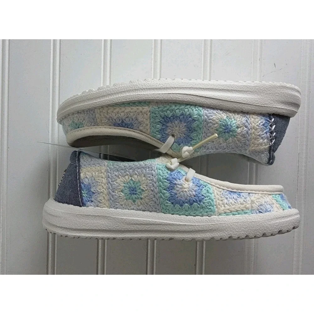 Hey Dude Wendy Cottage Crochet Bay Blue‎ Multi Slip On Youth 12 43696-4VP Nwt